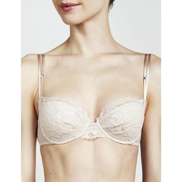 Maison Lejaby Lace Underwired‎ Lightly Padded Balconette Bra Cream Size US 30E - Picture 3 of 16